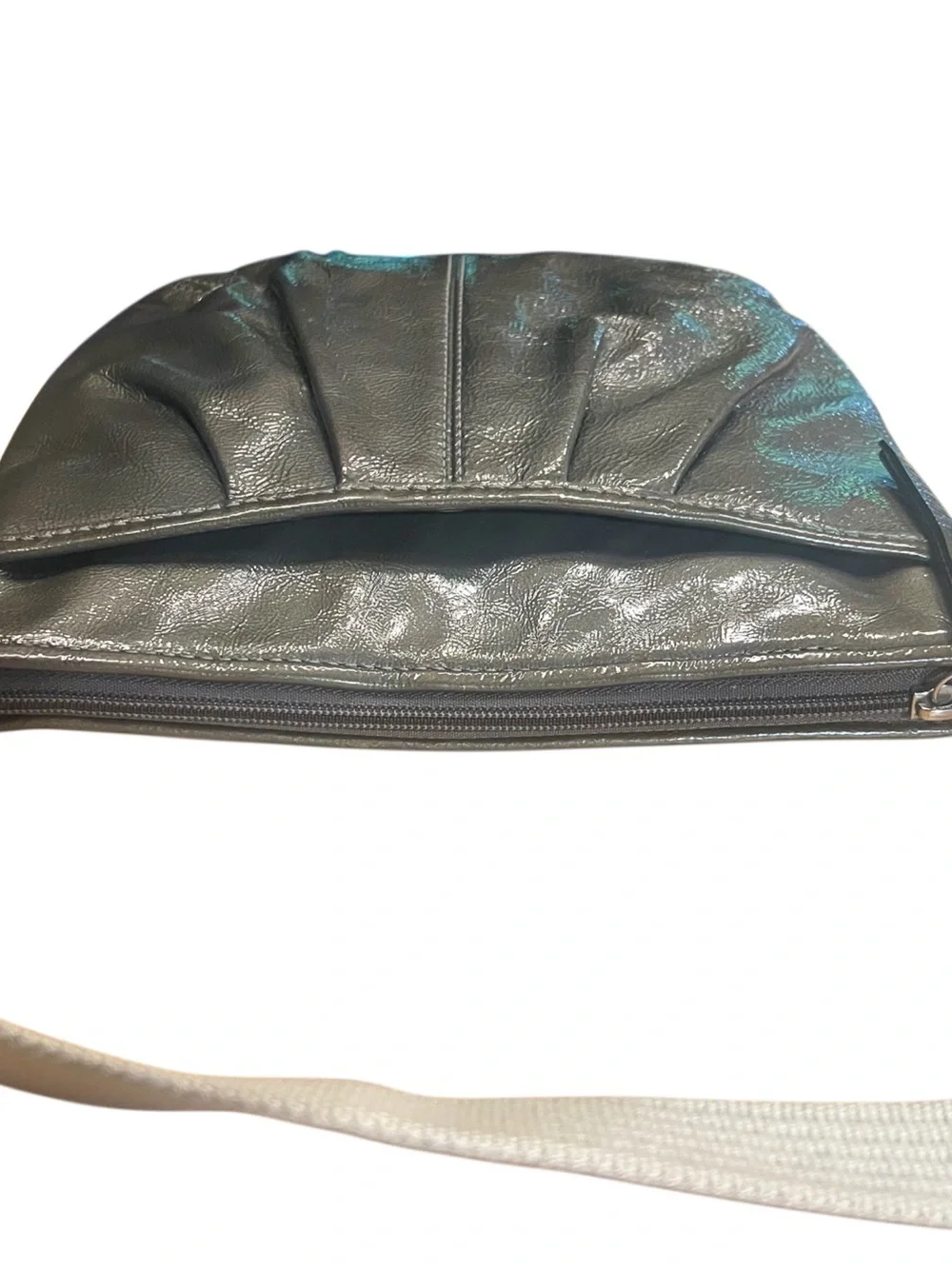 Coach and Small Metallic Gray Leather Crossbody, Ivory Canvas Adjustable trap